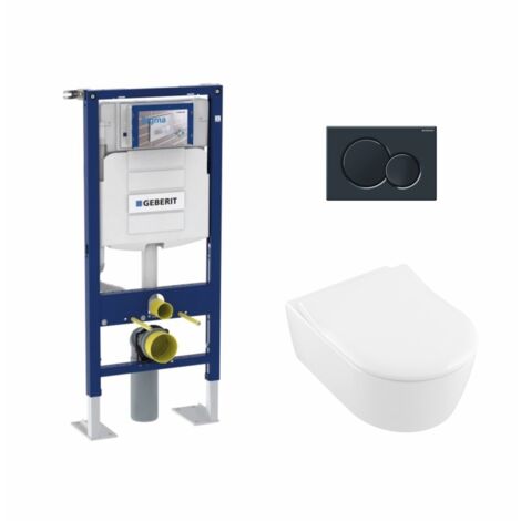 Pack WC Geberit UP320 + Cuvette AVENTO Villeroy & Boch + Plaque Noire
