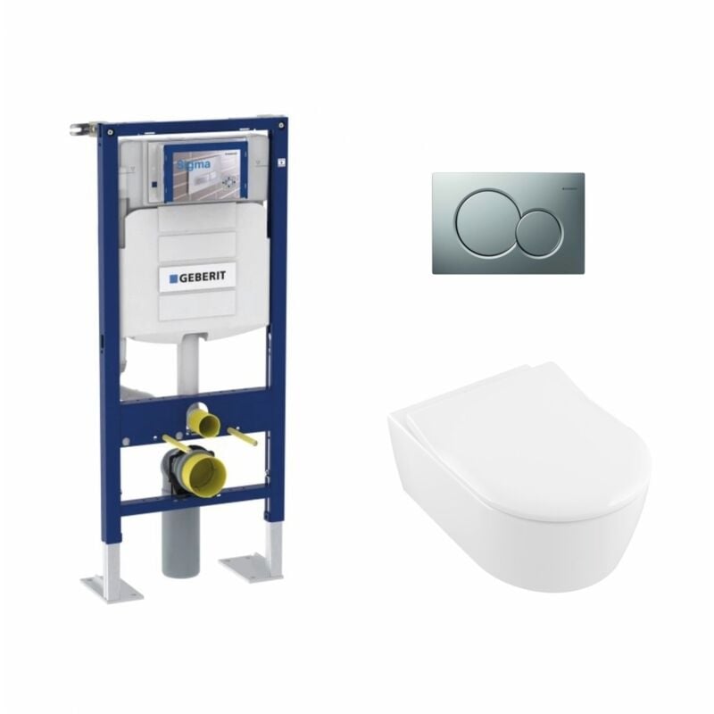 Pack WC Geberit UP320 + Cuvette AVENTO Villeroy & Boch + Plaque Chromé Mat