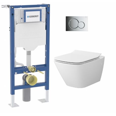 Pack WC Geberit UP320 + Cuvette sans bride Mesto Square+ Plaque Chromé Brillant