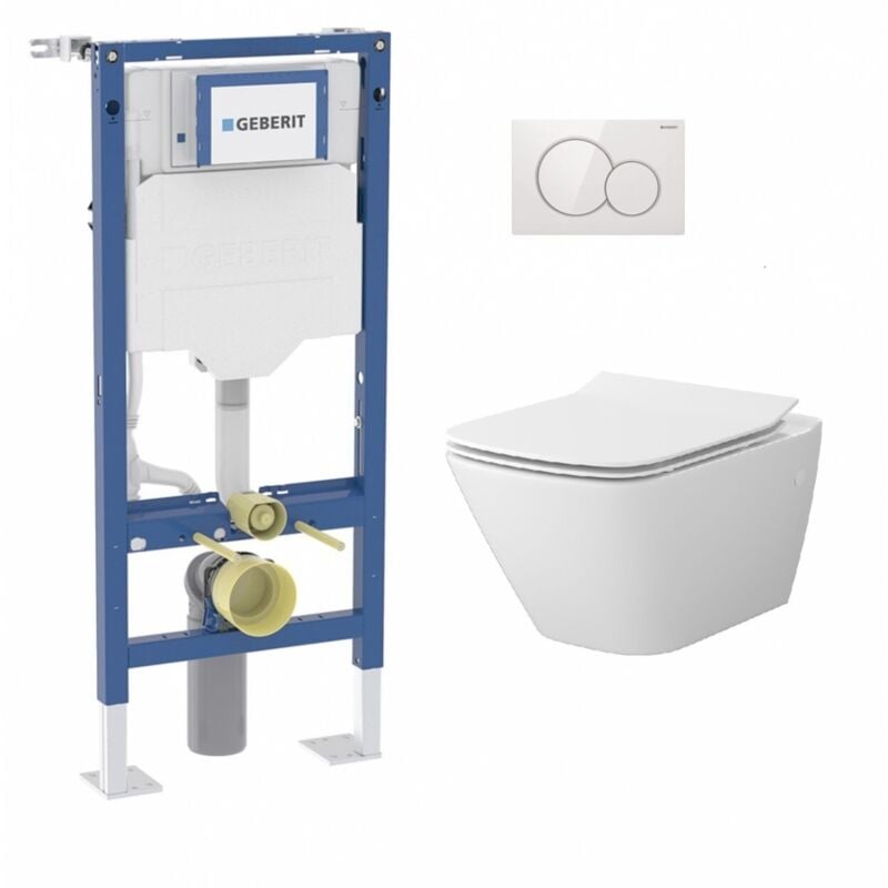Geberit - Pack wc UP320 + Cuvette sans bride square + Plaque Sigma Blanc