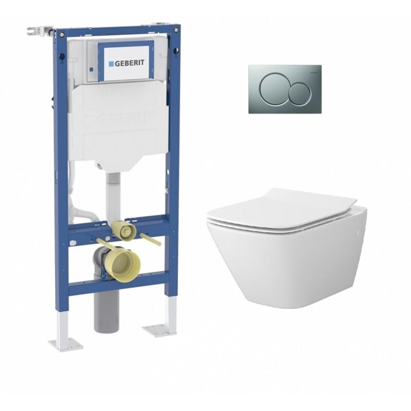 Geberit - Pack wc UP320 + Cuvette sans bride square + Plaque Chromé Mat