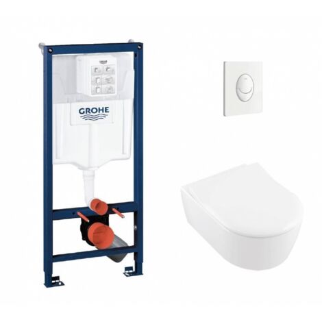 Pack WC Grohe Rapid SL + Cuvette AVENTO Villeroy & Boch + Plaque Skate Air Blanche