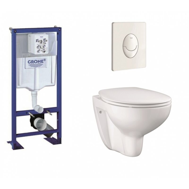 Pack WC Grohe Rapid SL   Cuvette GROHE sans bride Bau Ceramic   Plaque blanche - 38340001 ...