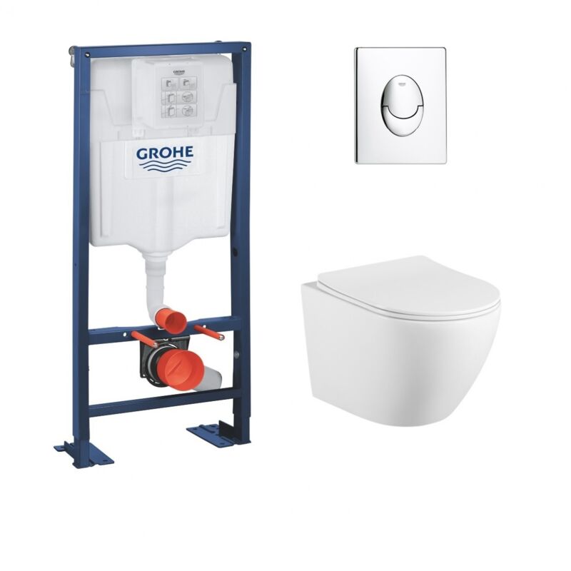 Pack wc Grohe Rapid sl + Cuvette kelos Blanc Mat + Plaque Skate Air Chromé