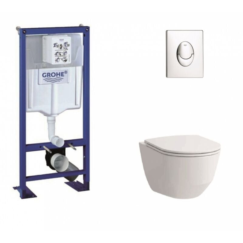 Grohe - Pack wc Rapid sl + Cuvette Rimless Laufen Pro + Plaque Chromée