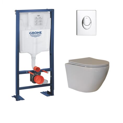 Pack WC Grohe Rapid SL + Cuvette sans bride KELOS Flush Blanc + Plaque Skate Air Chromé