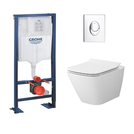 Pack WC Grohe Rapid SL + Cuvette sans bride Mesto Square + Plaque Chromé