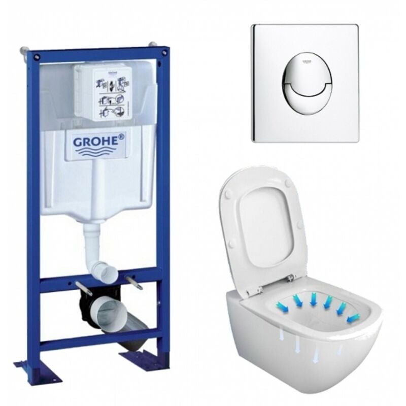 Grohe - Pack wc Rapid sl + Cuvette Tesi AquaBlade Ideal Standard + Plaque Chromée