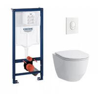Pack WC Grohé Rapid SL Mural + Cuvette sans bride Rimless Slim + Plaque Blanche