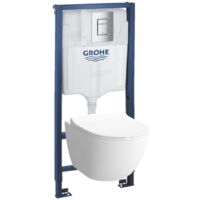 Pack WC GROHE + VITRA Cuvette SENTO RimEx avec abattant softclose + Plaque de commande Grohe Chrome (GROHE-SENTOrimless)