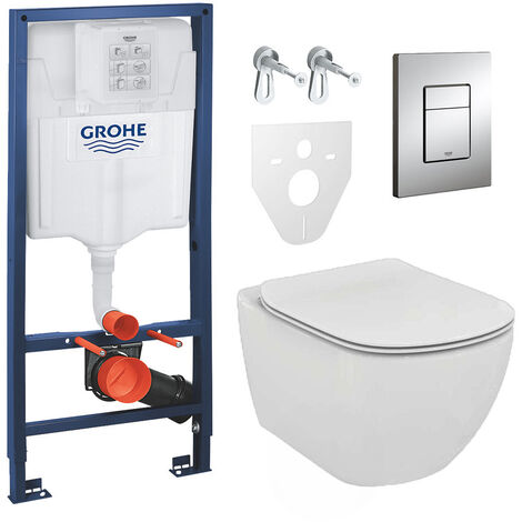 Pack WC Rapid SL – Cuvette Ideal Standard Tesi AquaBlade rimless – Plaque de commande Grohe Skate Chrome – GROHEAQUASET