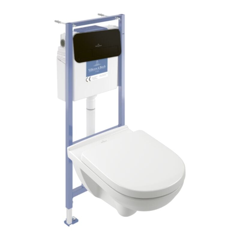 Villeroy&boch - Pack wc sans bride villeroy et boch o novo avec abattant frein de chute + bâti Viconnect pro + plaque noir mat