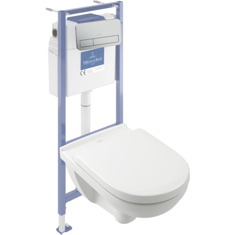 Villeroy&boch - Pack wc sans bride villeroy et boch o novo avec abattant + bâti-support sol et mur Viconnect pro + plaque Chromé mat - Blanc