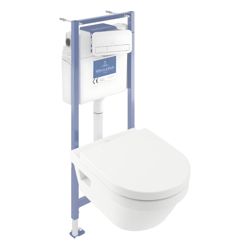 Pack WC sans bride VILLEROY ET BOCH Architectura avec abattant + bâti-support sol et mur Viconnect PRO + plaque blanche