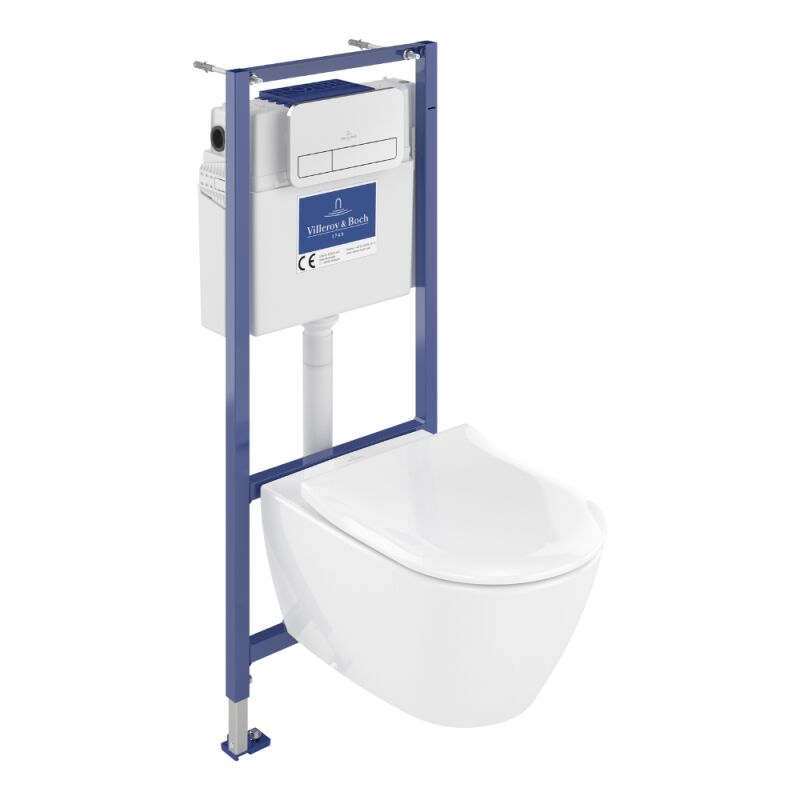 Villeroy&boch - Pack wc sans bride villeroy et boch Subway 2.0 avec abattant frein de chute + bâti Viconnect pro + plaque Chromé mat