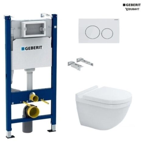 Pack  WC suspendido con bastidor Geberit Duofix c/pulsador Delta Blanco 20 c/wc starck 3 blanco brillo suspendido rimless duravit