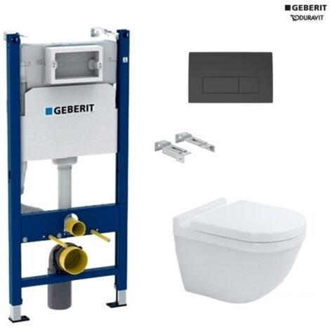 Pack  WC suspendido con bastidor Geberit Duofix c/pulsador Delta Negro 50 c/wc starck 3 blanco brillo suspendido rimless duravit