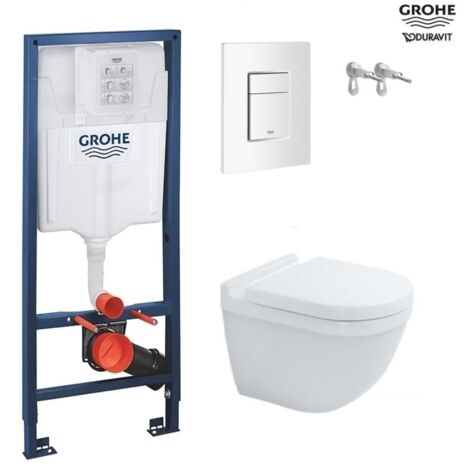 Pack  WC suspendido con bastidor Grohe Rapid c/pulsador blanco alpino c/wc starck 3 blanco brillo suspendido rimless duravit