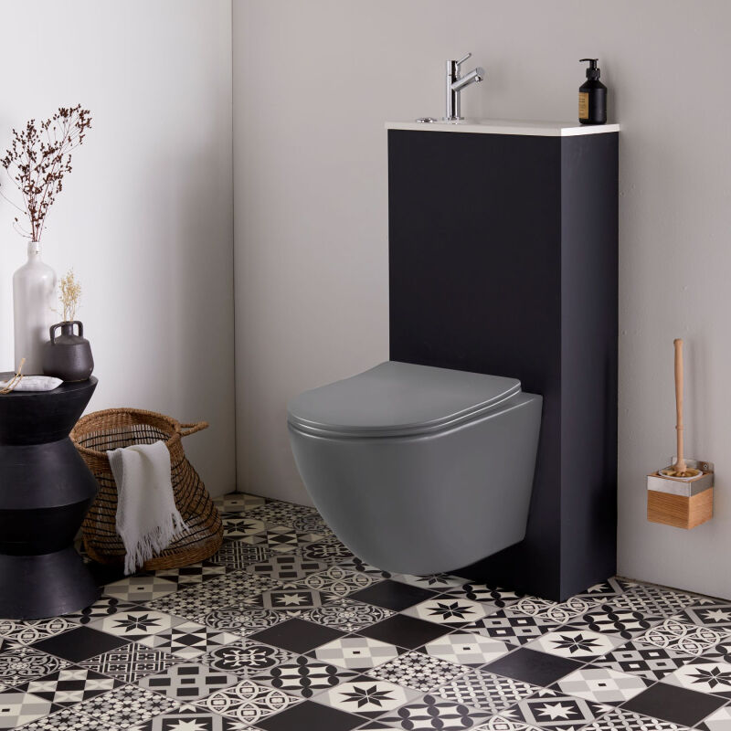 Godart - Pack wc suspendu avec lave-mains intégré + Cuvette gain de place sans bride corolla Gris mat