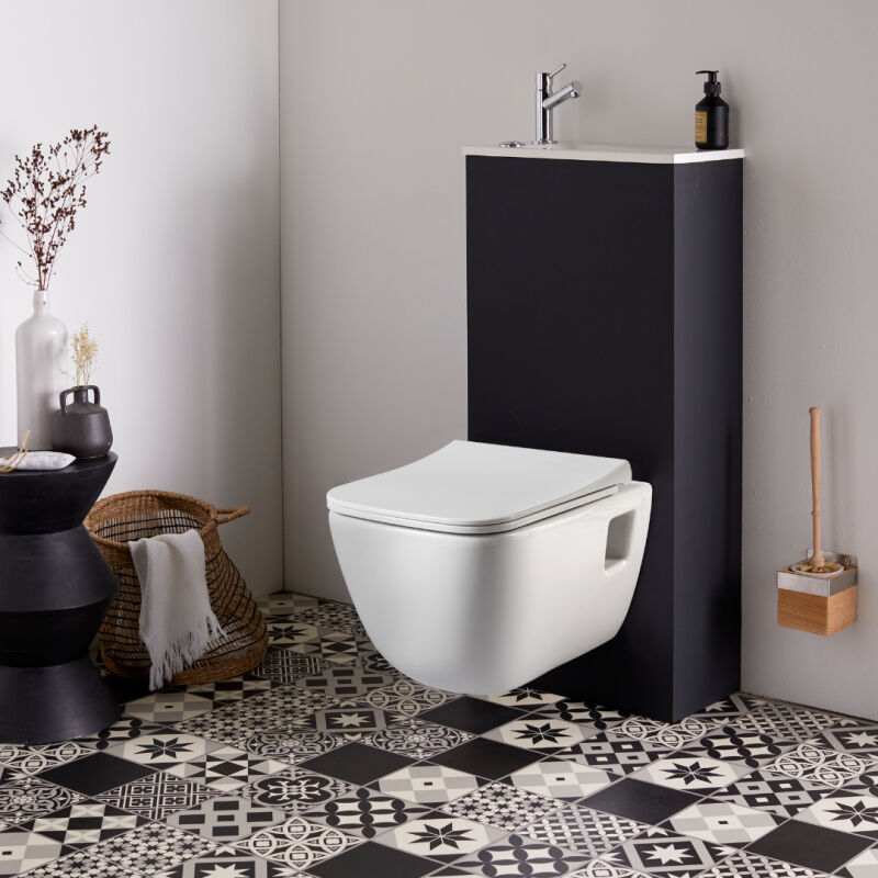 Godart - Pack wc suspendu avec lave-mains intégré + cuvette sans bride Aqua