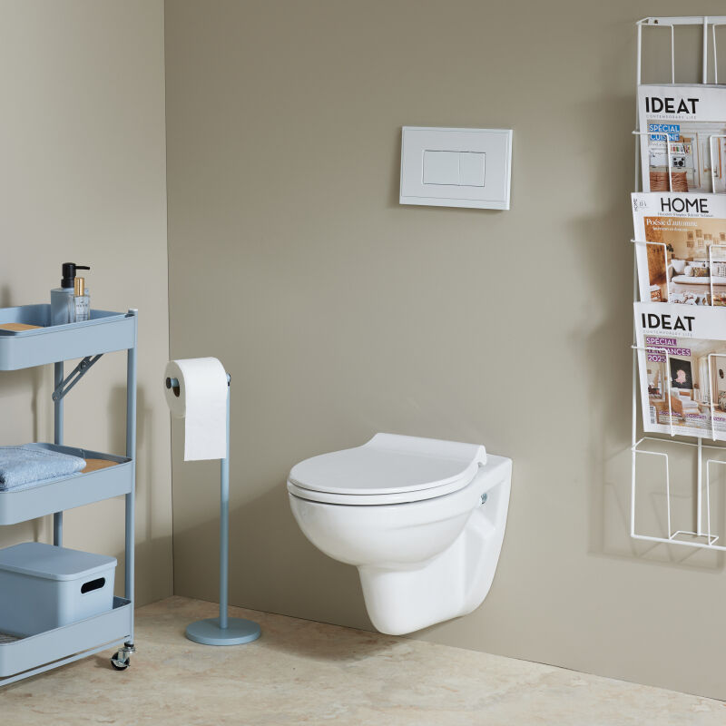 Pack WC suspendu bâti universel avec cuvette suspendue sans bride semi-carénée