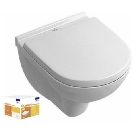 Pack WC suspendu compact sans bride VILLEROY ET BOCH O Novo + abattant + plaque chromée + bâti Grohe