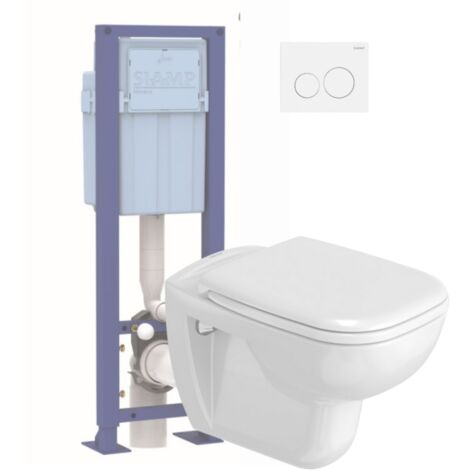 Pack WC suspendu DURAVIT D-code avec abattant + bati support SIAMP + Plaque de commande blanche