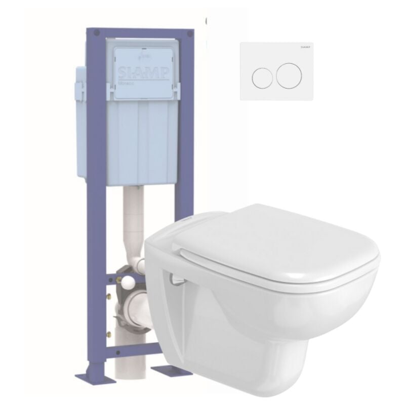 Duravit - Pack wc suspendu D-code avec abattant + bati support siamp + Plaque de commande blanche