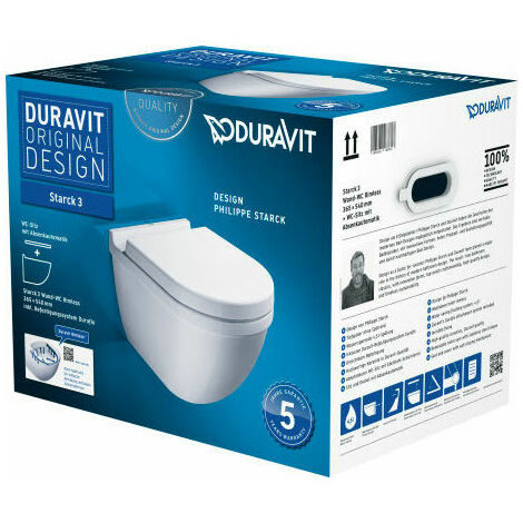 WC mural Duravit Starck 3 SET avec fixation cachée, y compris siège de WC avec mécanisme de fermeture en douceur, blanc - 42250900A1