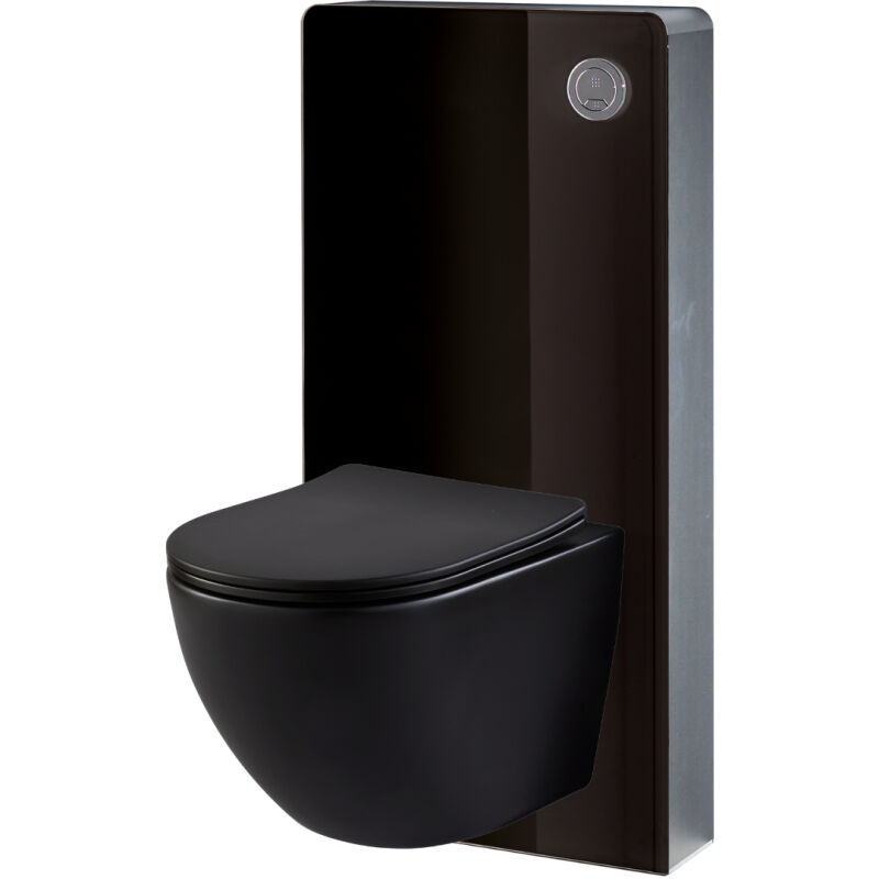 Pack wc suspendu gain de place bâti mural verre noir + cuvette sans bride noir mat corolla