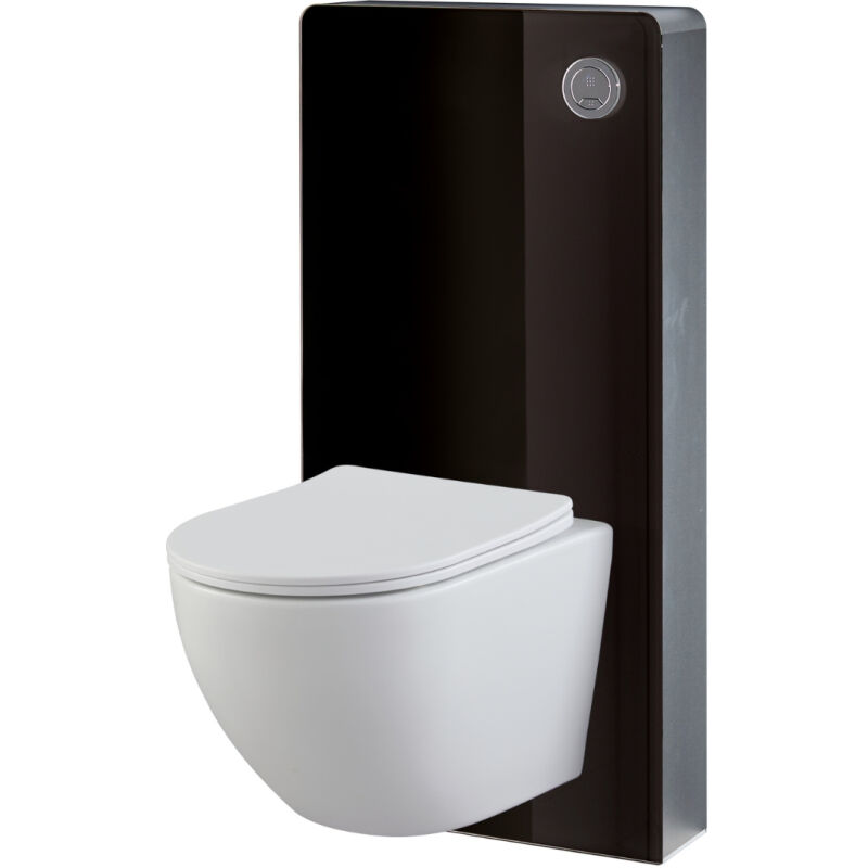 Godart - Pack wc suspendu gain de place bâti mural verre noir + cuvette sans bride vortex Turbi