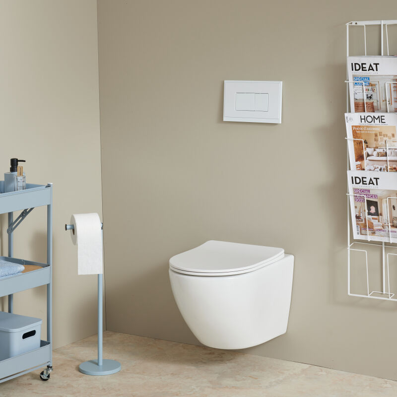 Pack wc suspendu gain de place bâti universel Ero + cuvette sans bride blanc brillant Corolla