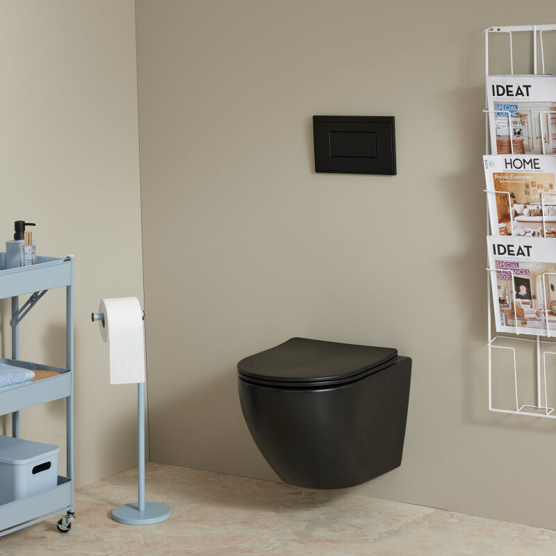 Godart - Pack wc suspendu gain de place bâti universel ero + cuvette sans bride noir mat corolla
