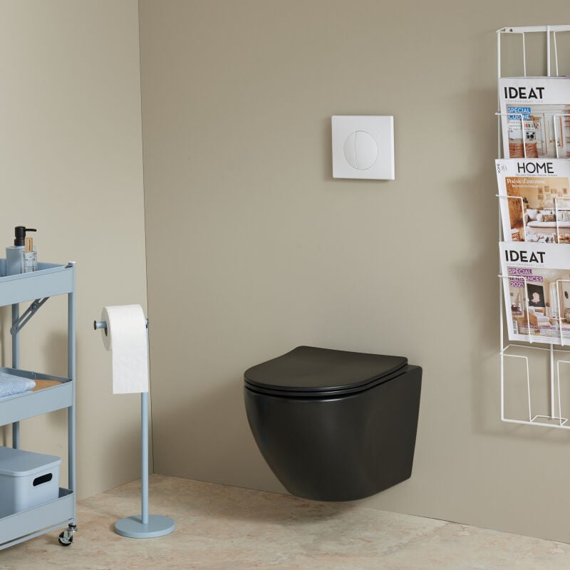 Siamp - Pack wc suspendu gain de place bâti universel + cuvette sans bride noir mat corolla