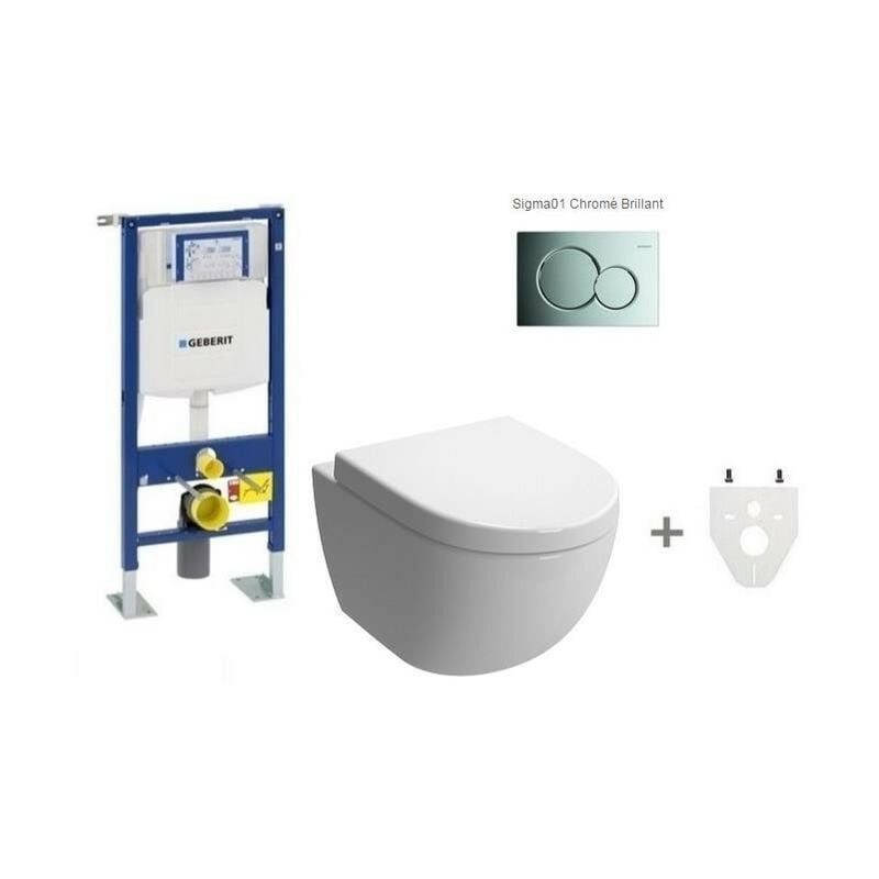 Pack Wc suspendu Geberit Daily'o 2 modèle court Plaque de commande Geberit Sigma01 chromé brillant