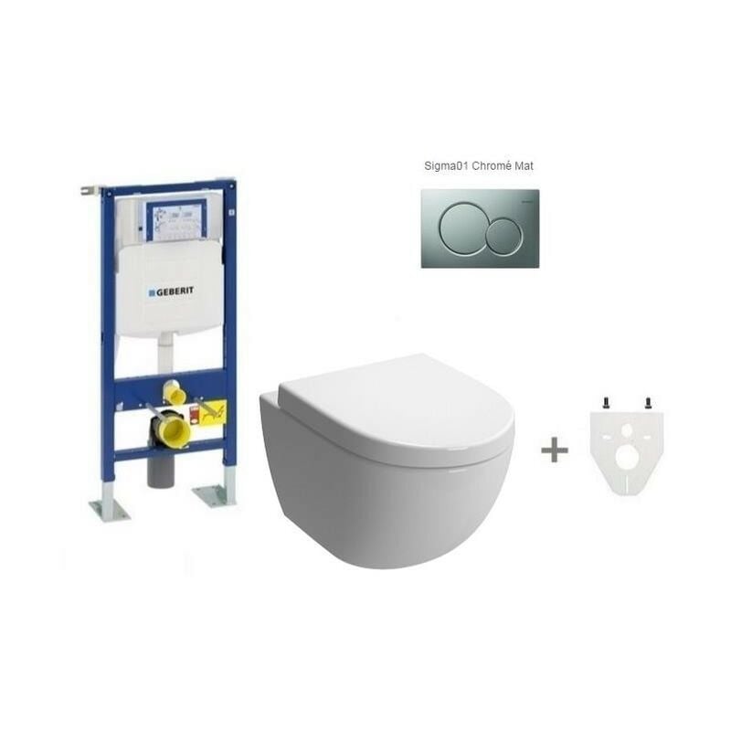 Pack Wc suspendu Geberit Daily'o 2 modèle court Plaque de commande Geberit Sigma01 chromé mat