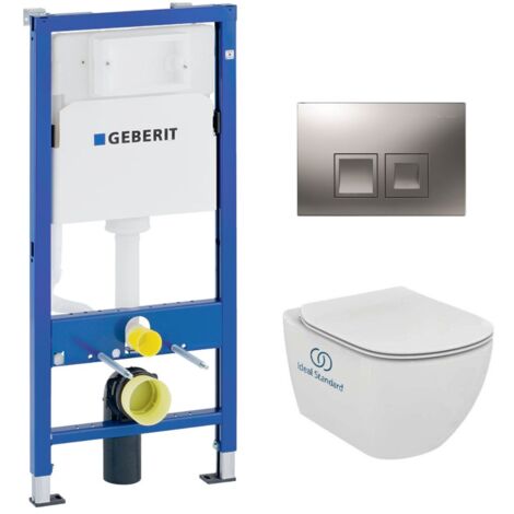 Pack WC suspendu Geberit Duofix UP100 – Cuvette Ideal Standard Tesi AquaBlade avec abattant SOFT CLOSE – Plaque de commande Delta50 chrome mat