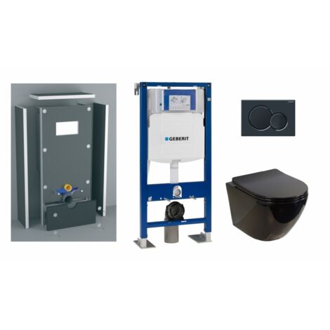 Pack WC suspendu GEBERIT KELOS Noir Brillant  + Habillage à carreler