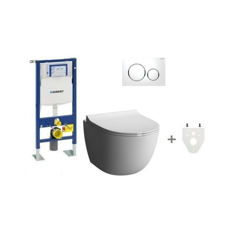 Pack Wc suspendu Geberit sans bride modèle court Plaque de commande Geberit Sigma20 blanc/chromé brillant