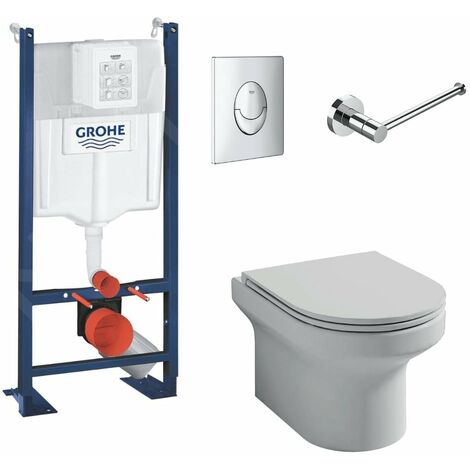 Pack WC suspendu Jacob Delafon sans bride Elite + Bâti support wc Grohe + plaque de commande chromé