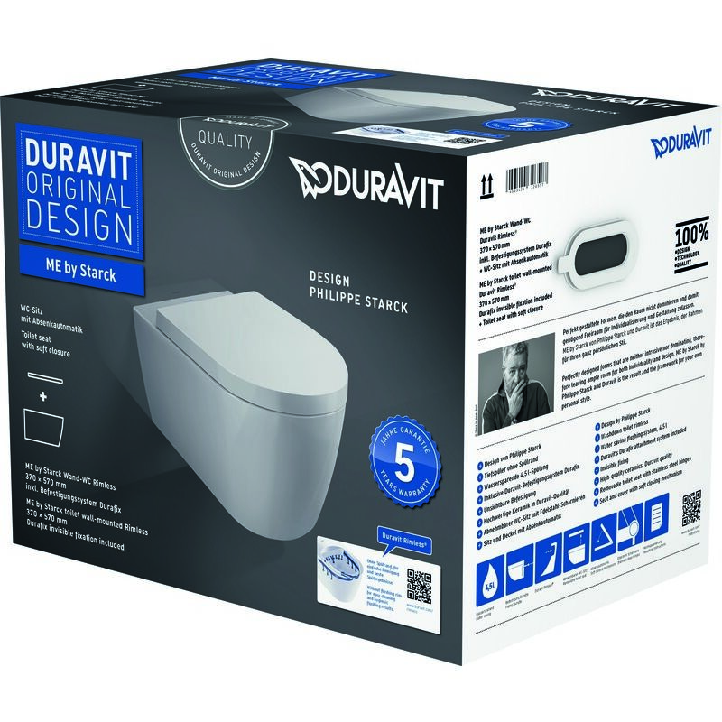 Pack WC suspendu Duravit ME by Starck 452909 cuvette Rimless