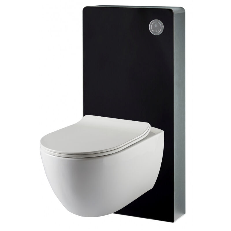 Pack wc suspendu mural en verre noir et cuvette carénée sans bride ceres
