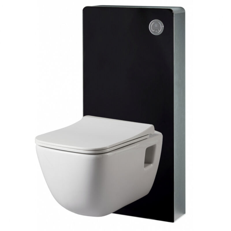 Godart - Pack wc suspendu mural en verre noir et cuvette carénée design sans bride aqua