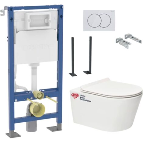 Pack WC suspendu sans bride – Bâti-support autoportant Geberit – Abattant ultra-fin softclose – Fixations invisibles – BREVISGEBX