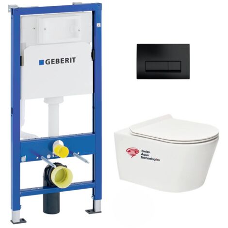 Pack WC suspendu sans bride – Bâti-support Geberit UP100 – Cuvette céramique avec fixations invisibles – Abattant ultra-fin softclose