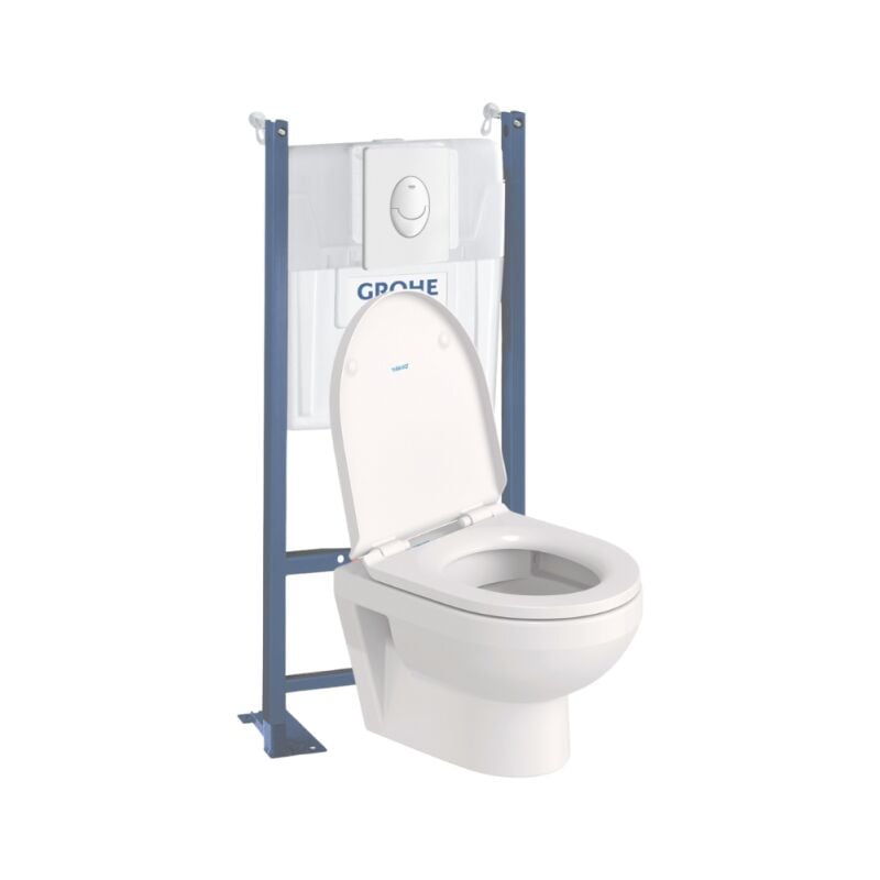 Pack wc suspendu sans bride compact Duravit Duravit No.1 + bâti support grohe Rapid sl Projet + abattant + plaque blanc