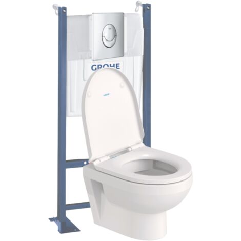 Pack WC suspendu sans bride compact DURAVIT Duravit No.1 + bâti support GROHE Rapid SL Projet + abattant + plaque chromé