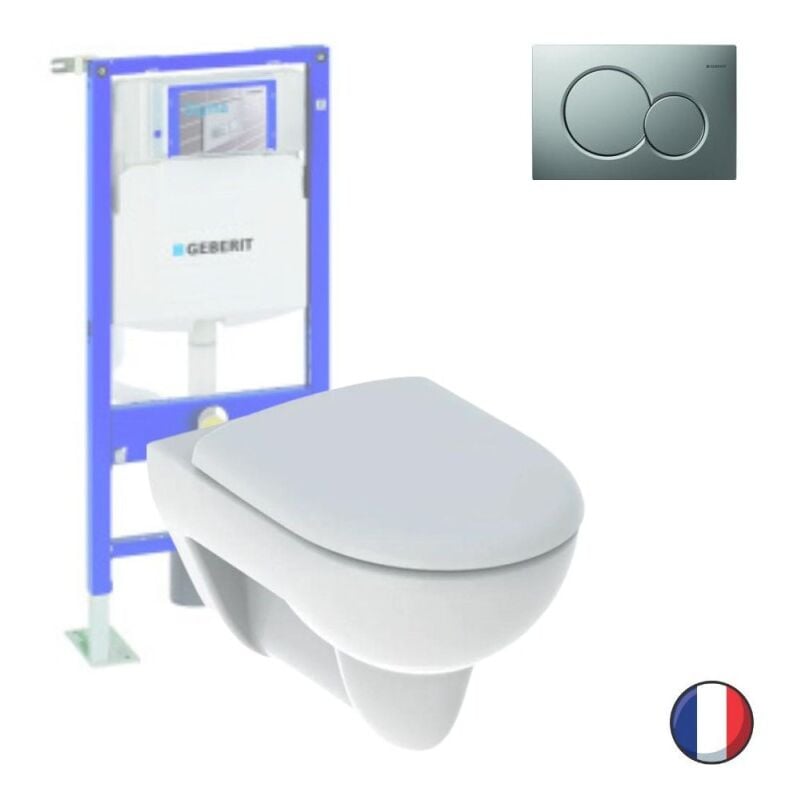 Pack WC suspendu sans bride GEBERIT Renova + Bati support + Plaque Sigma01 chromé brillant