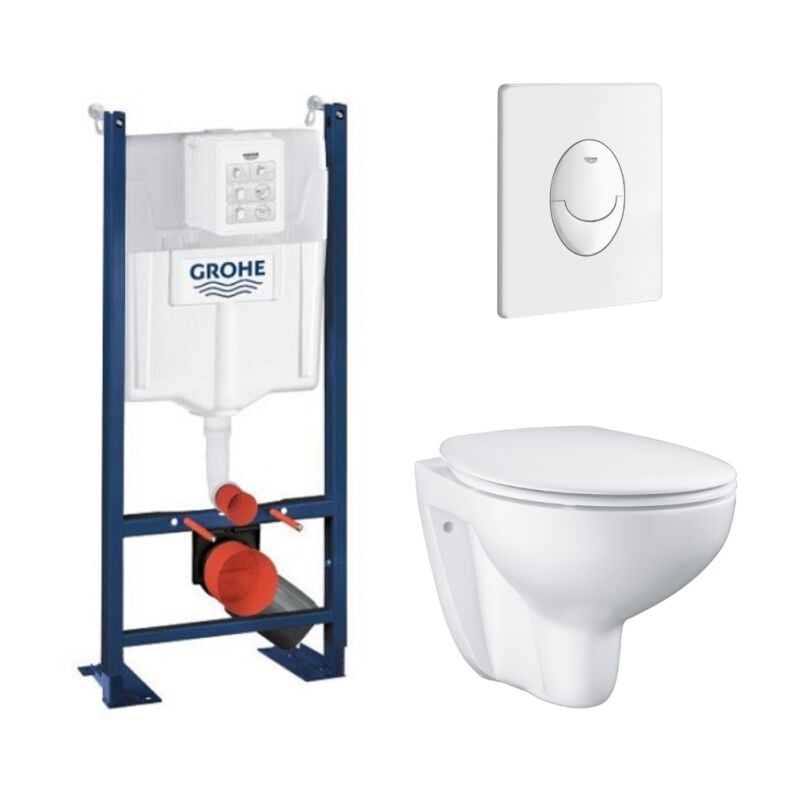 Grohe - Pack wc suspendu sans bride Bau Cerami avec bâti support Rapid sl Project et plaque de commande Start blanc