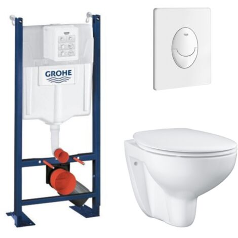 Pack WC suspendu sans bride GROHE Bau Cerami avec bâti support Rapid SL Project et plaque de commande Start blanc